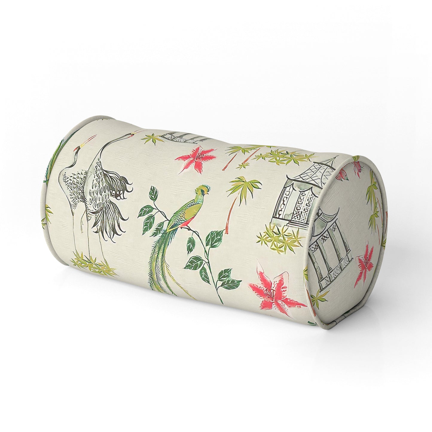 Decorative Pillows in Let It Crane Avocado Oriental Toile, Multicolor Chinoiserie