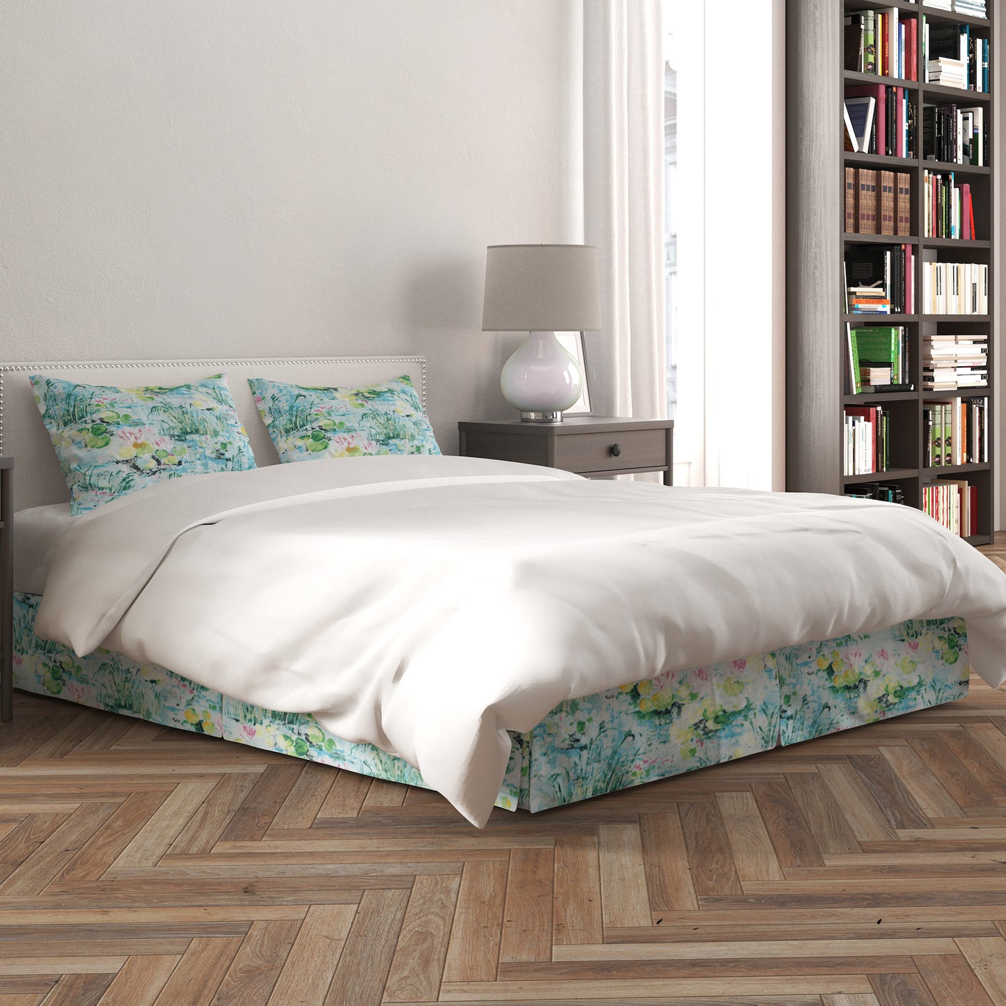 Tailored Bedskirt in Monet Dream Blue Water Lilies