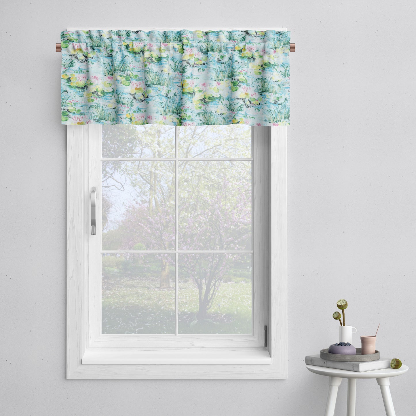 Tailored Valance in Monet Dream Blue Water Lilies