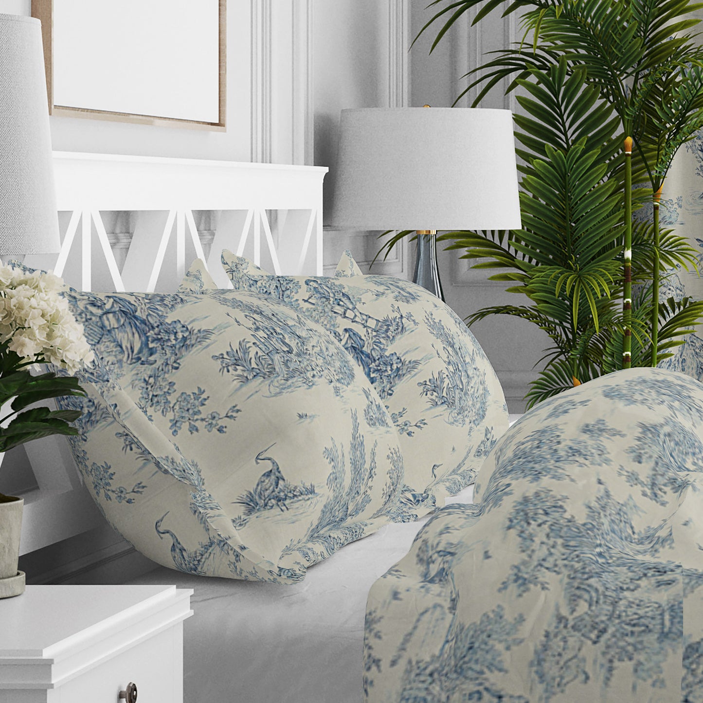 Pillow Sham in Pastorale #2 Blue on Cream French Country Toile