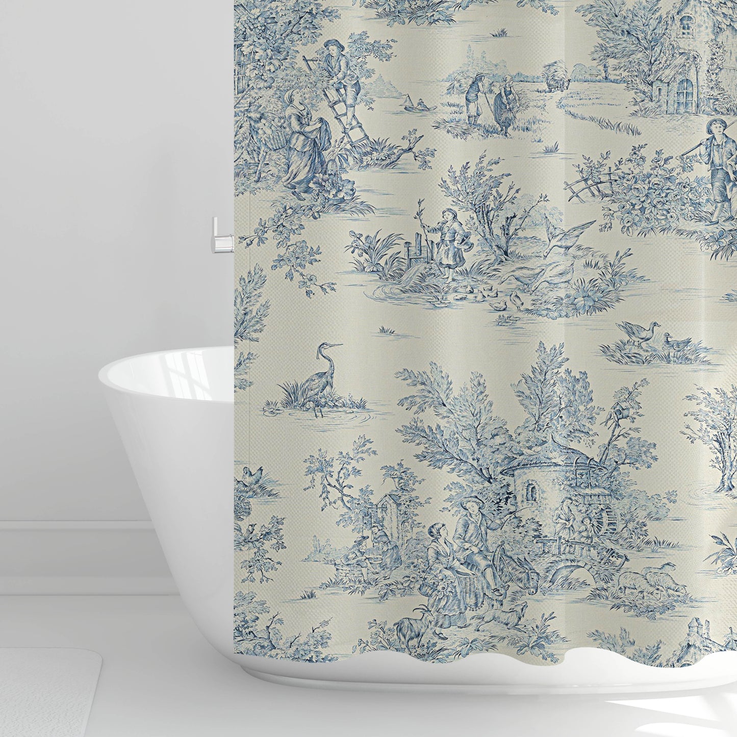 Shower Curtain in Pastorale #2 Blue on Cream French Country Toile