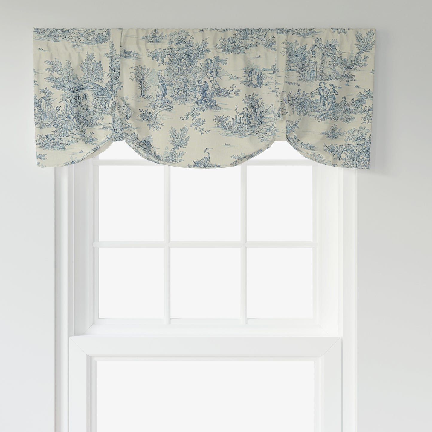 Tie-up Valance in Pastorale #2 Blue on Cream French Country Toile