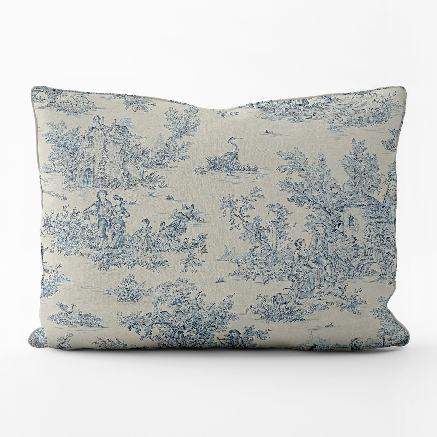 Decorative Pillows in Pastorale #2 Blue on Cream French Country Toile