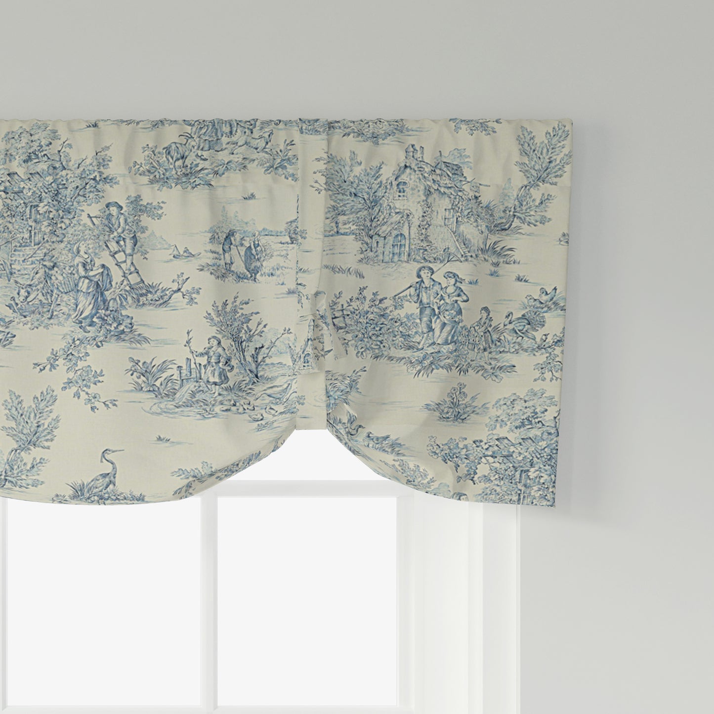Tie-up Valance in Pastorale #2 Blue on Cream French Country Toile