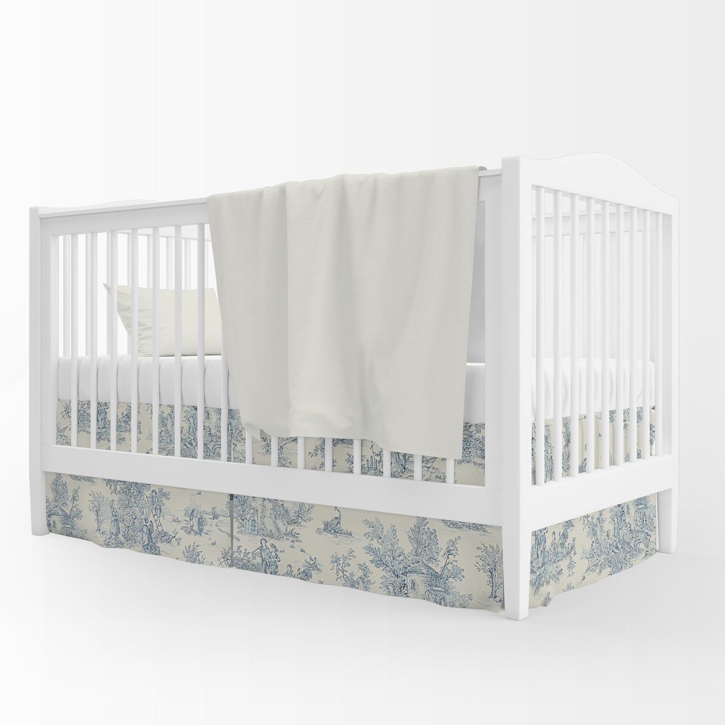 Tailored Crib Skirt in Pastorale #2 Blue on Cream French Country Toile