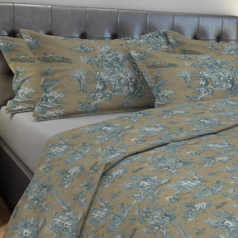 Pillow Sham in Pastorale #88 Blue on Beige French Country Toile