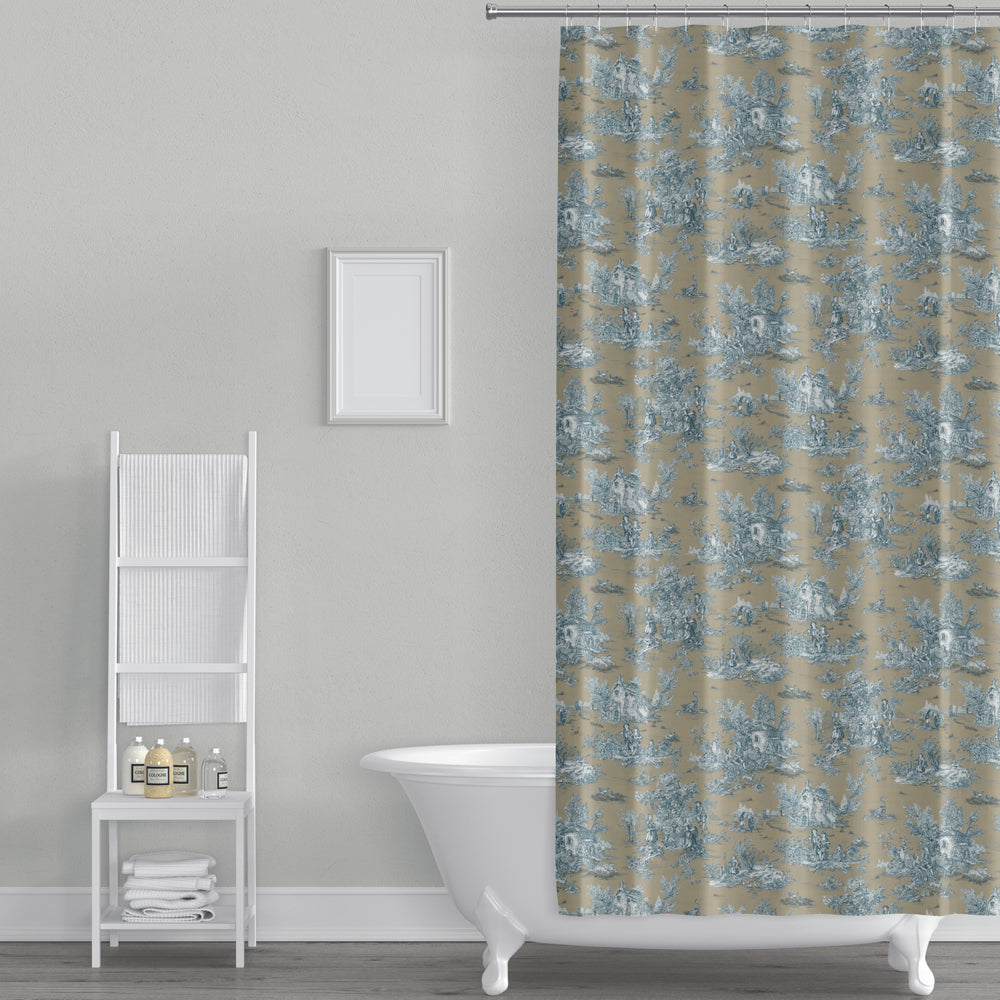 Shower Curtain in Pastorale #88 Blue on Beige French Country Toile