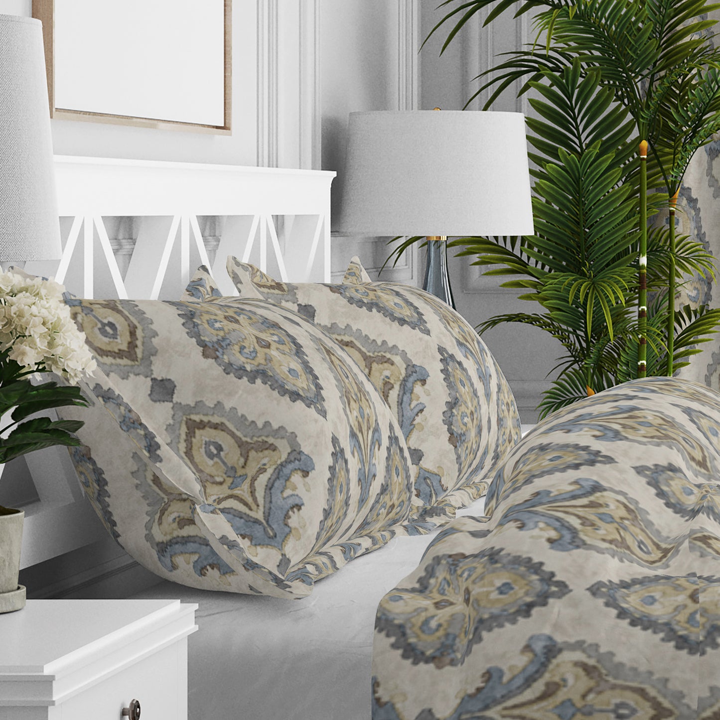 Pillow Sham in Queen Harbor Blue Medallion Watercolor- Large Scale