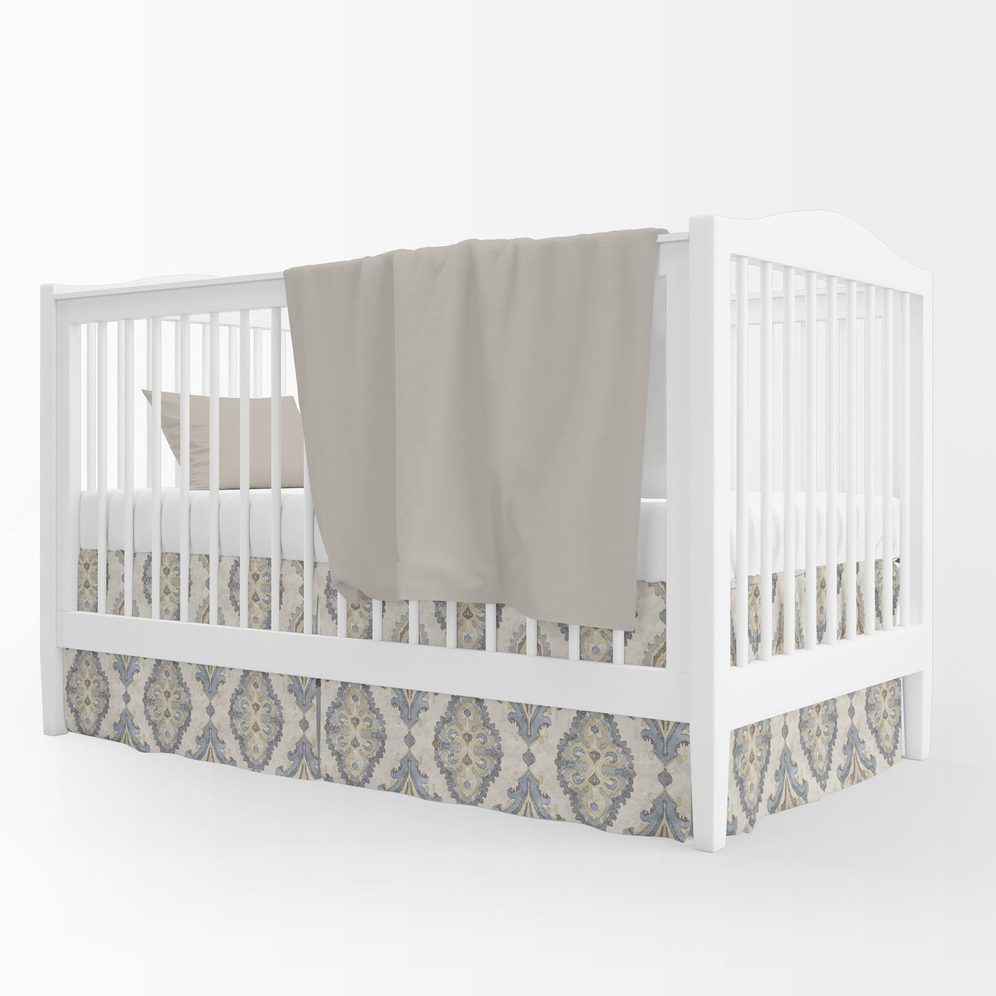 Tailored Crib Skirt in Queen Harbor Blue Medallion Watercolor- Large Scale