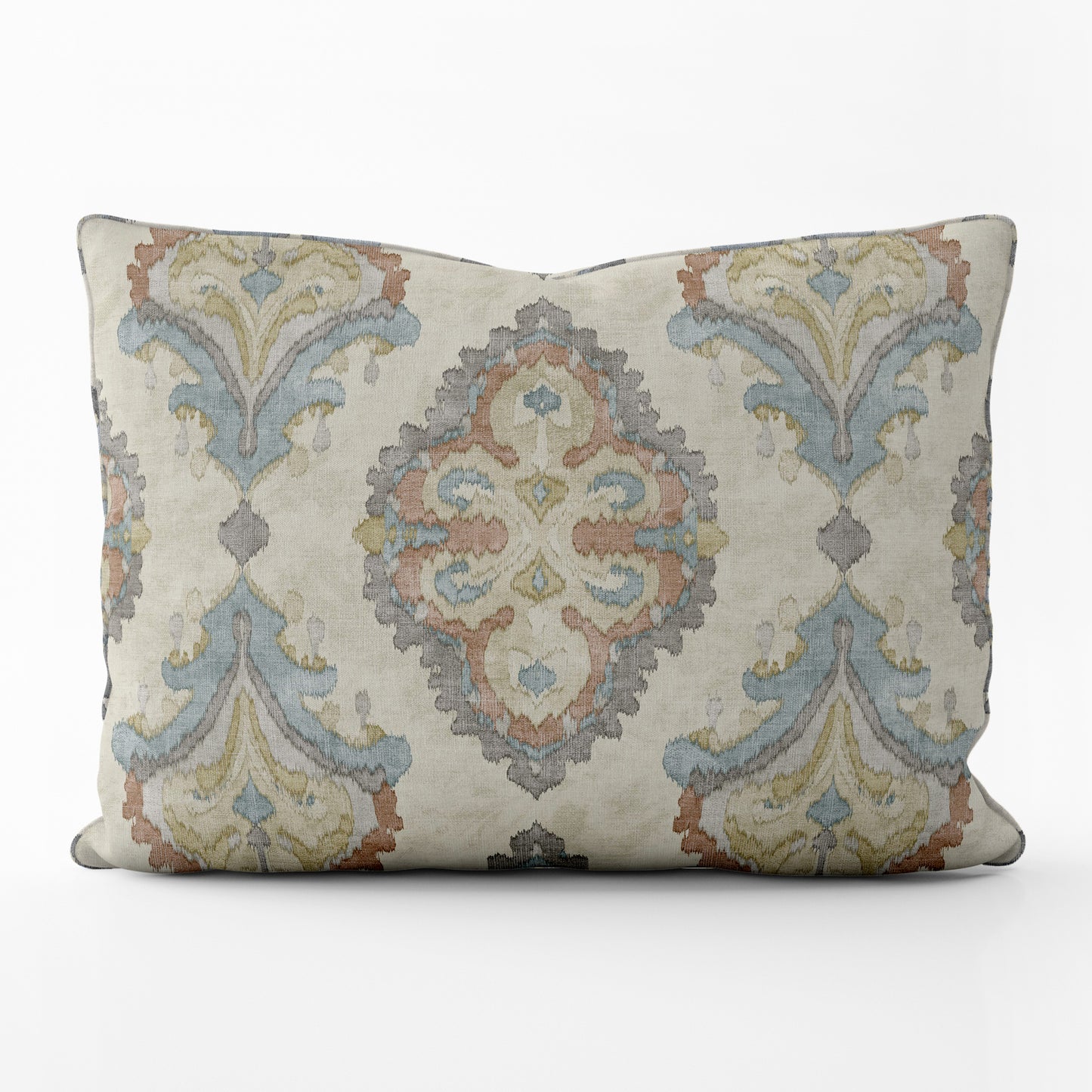 Decorative Pillows in Queen Tuscan Blue and Coral Medallion Watercolor- Large Scale