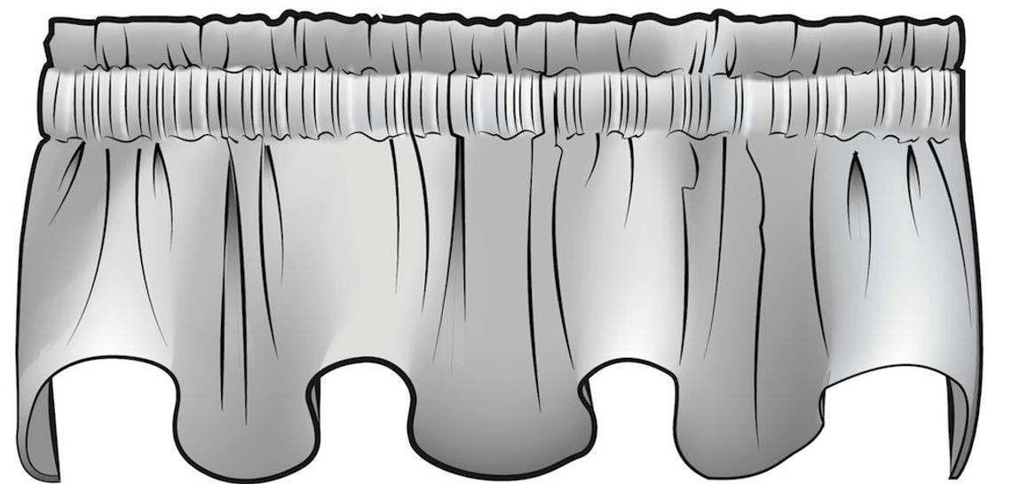 scalloped valance in Classic Mist Blue Ticking Stripe on White