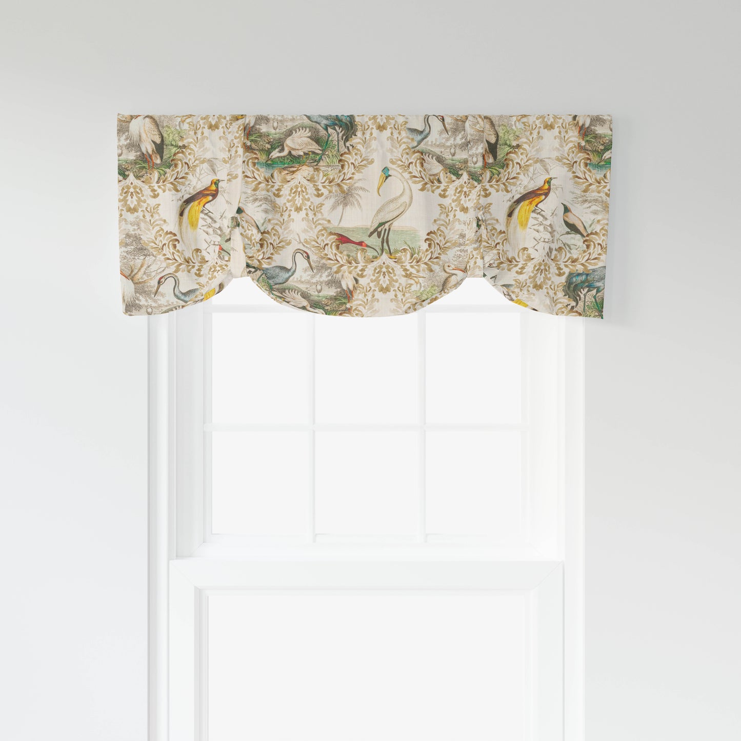 Tie-up Valance in Wayward Natural Bird Toile