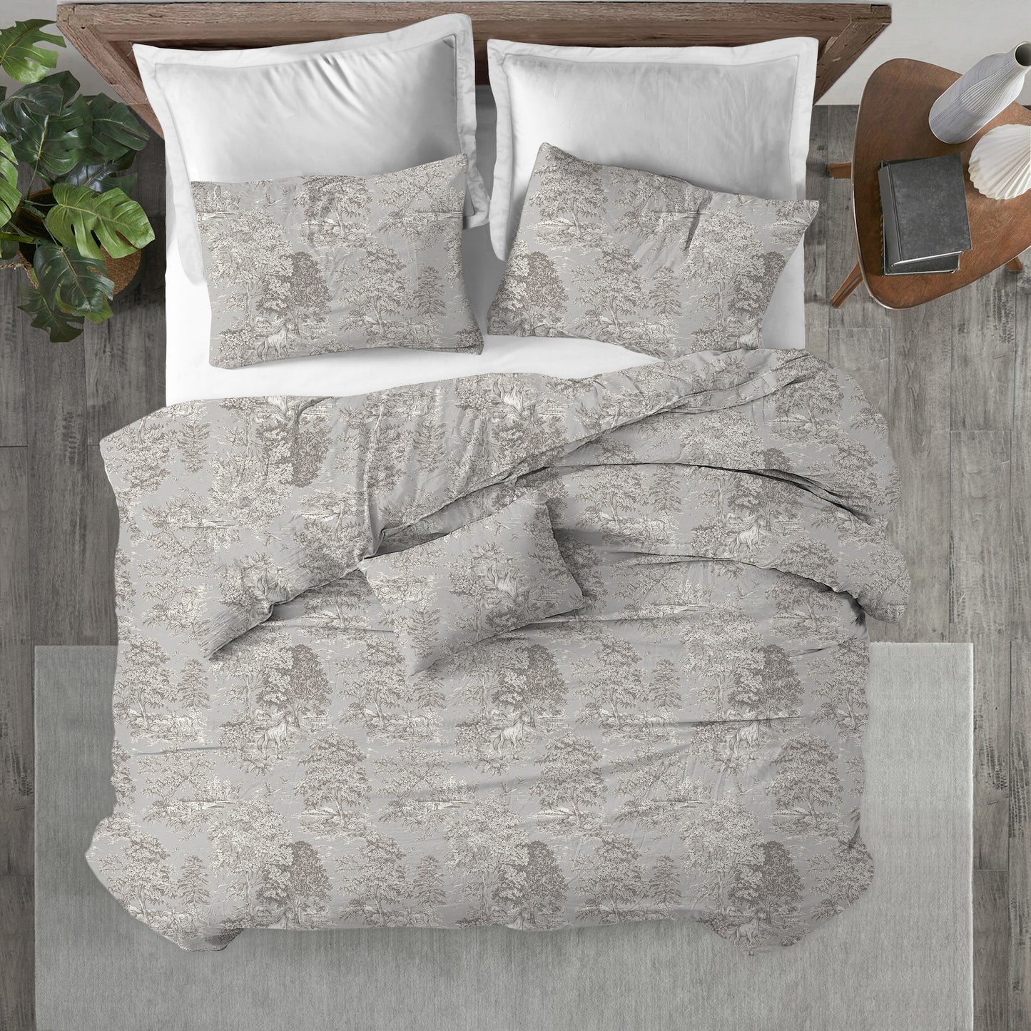 Duvet Cover in Yellowstone Dove Blue Gray Country Toile- Horses, Deer, Dogs- Large Scale