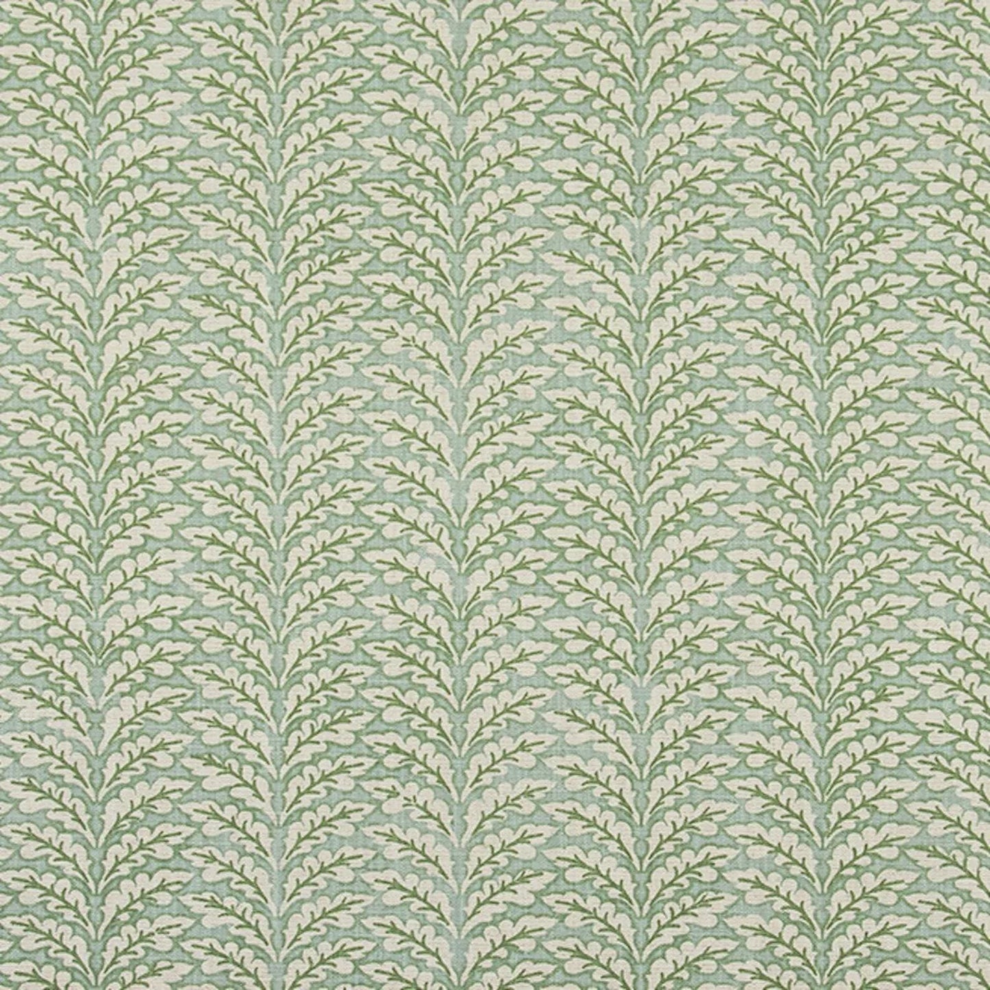Back Tab Curtain Panels Pair in Spencer Tendril Green and Pale Blue on Slub Linen Natural