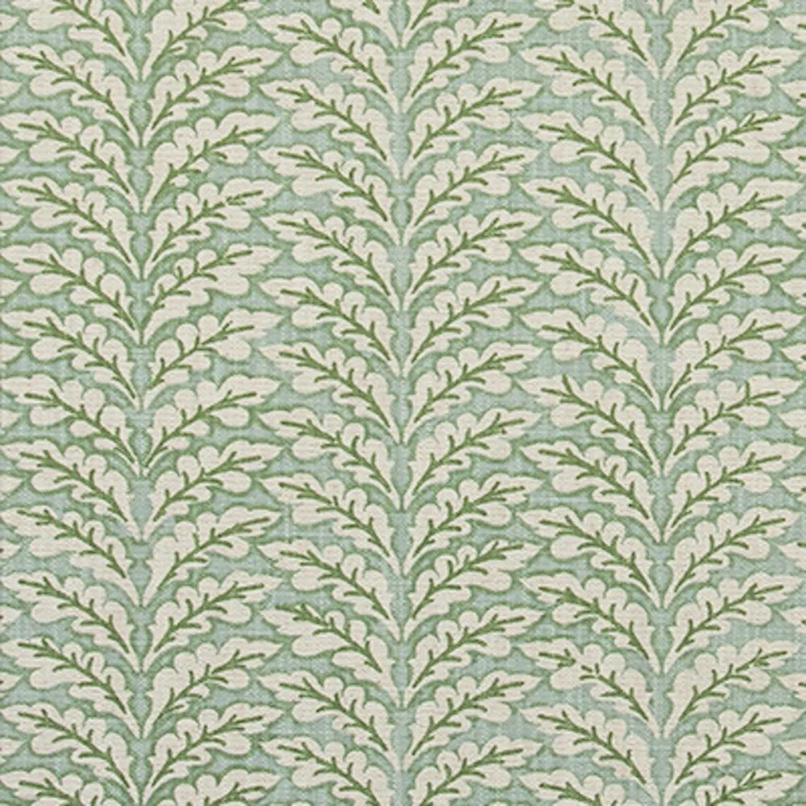 Spencer Tendril Green and Pale Blue Fabric Sample