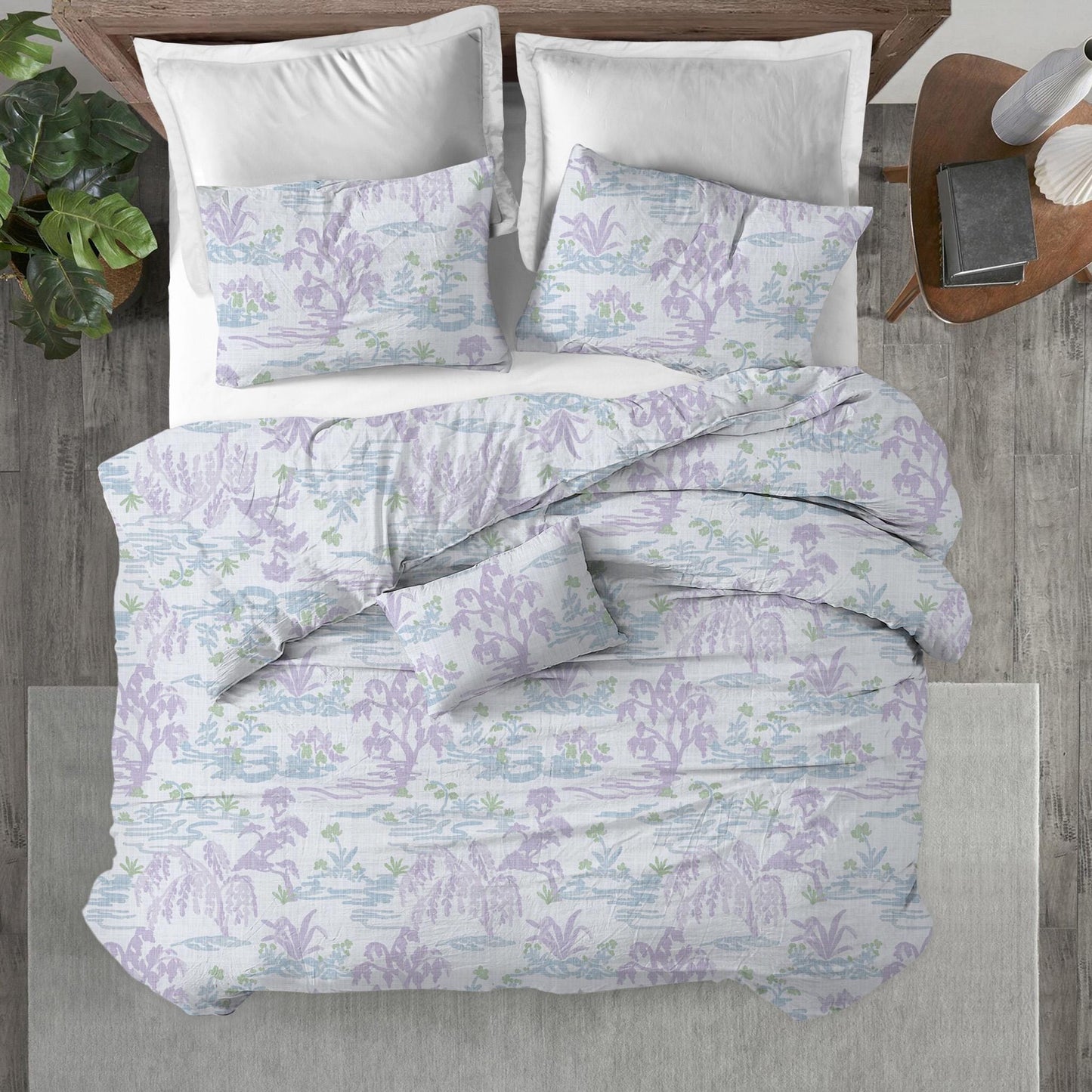 Duvet Cover in Meadow Orchid Lavender Watercolor Toile Landscape