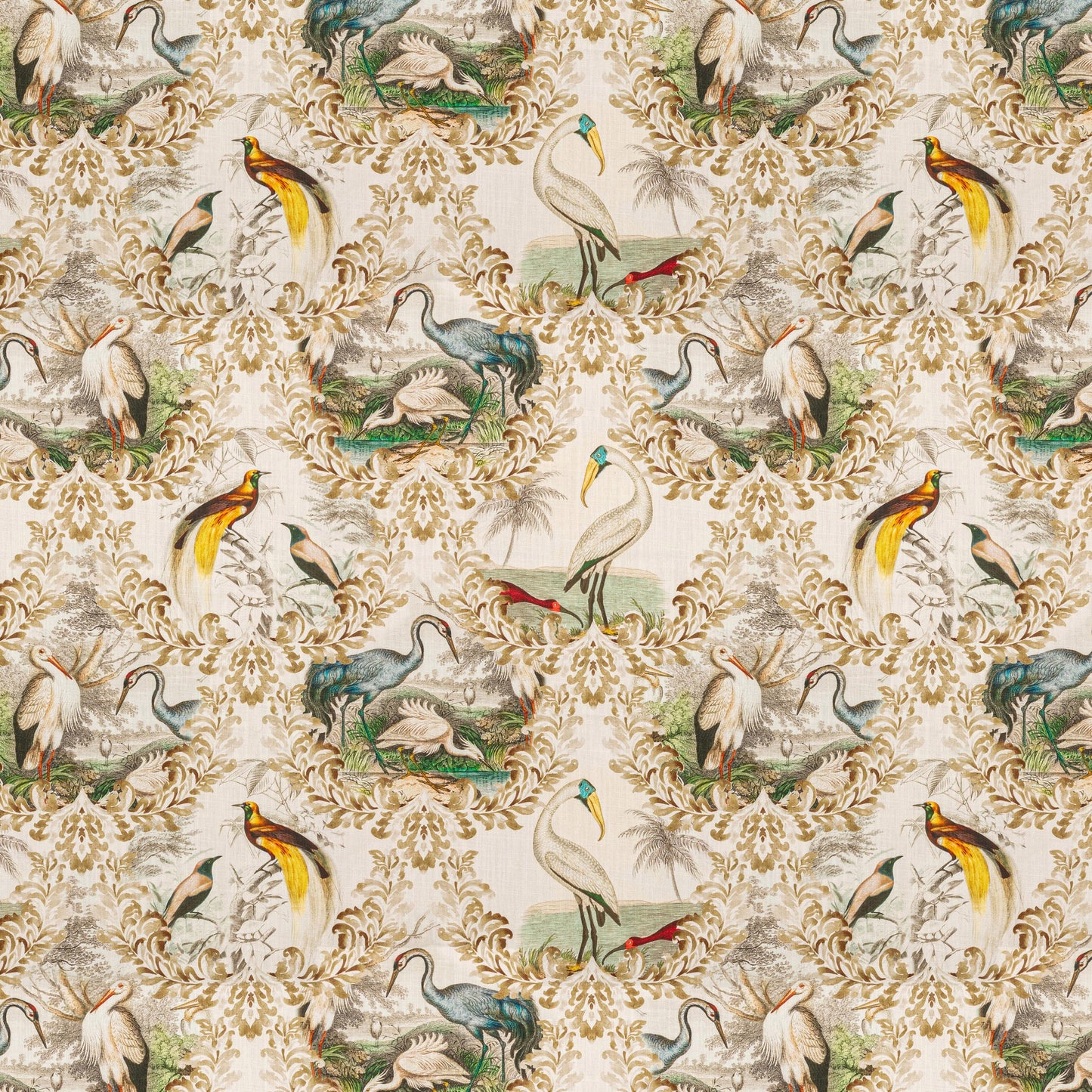 Back Tab Curtain Panels Pair in Wayward Natural Bird Toile