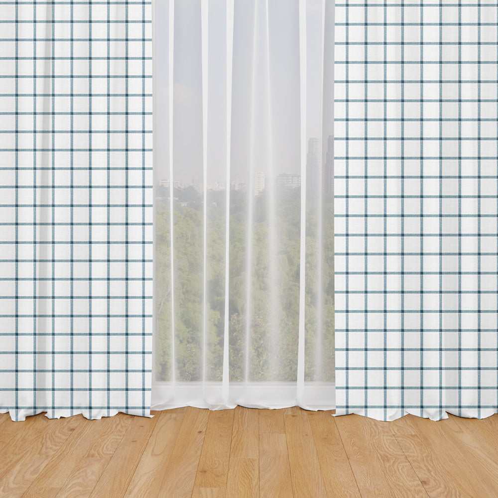 rod pocket curtain panels pair in aaron italian denim blue windowpane plaid