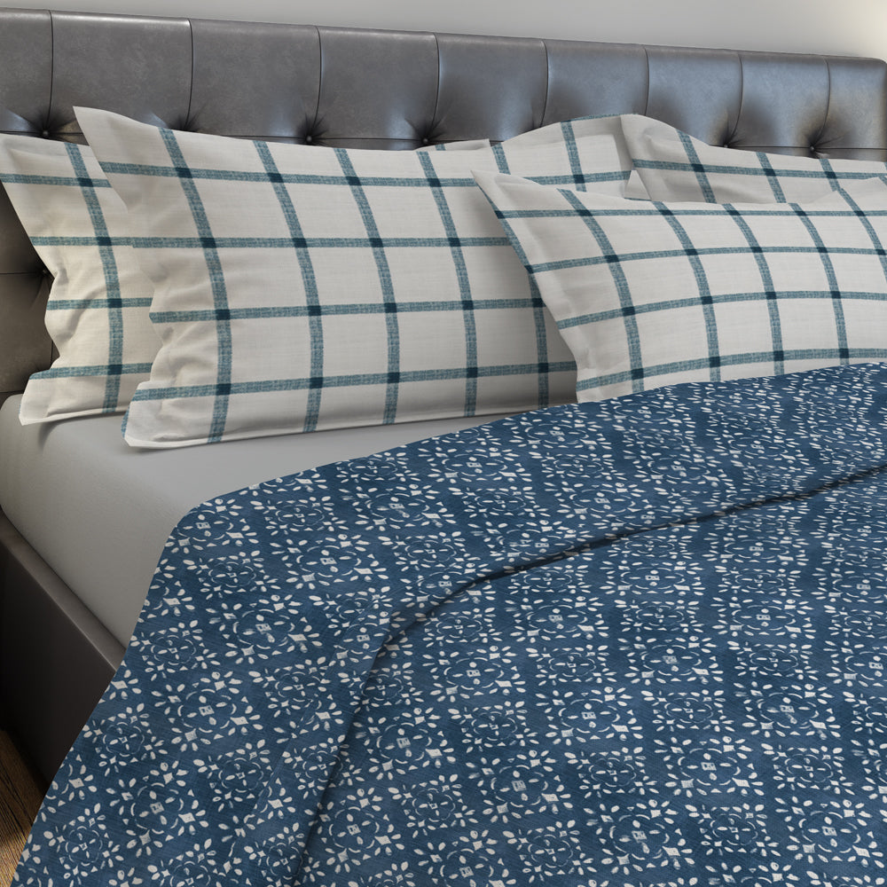 pillow sham in aaron italian denim blue windowpane plaid