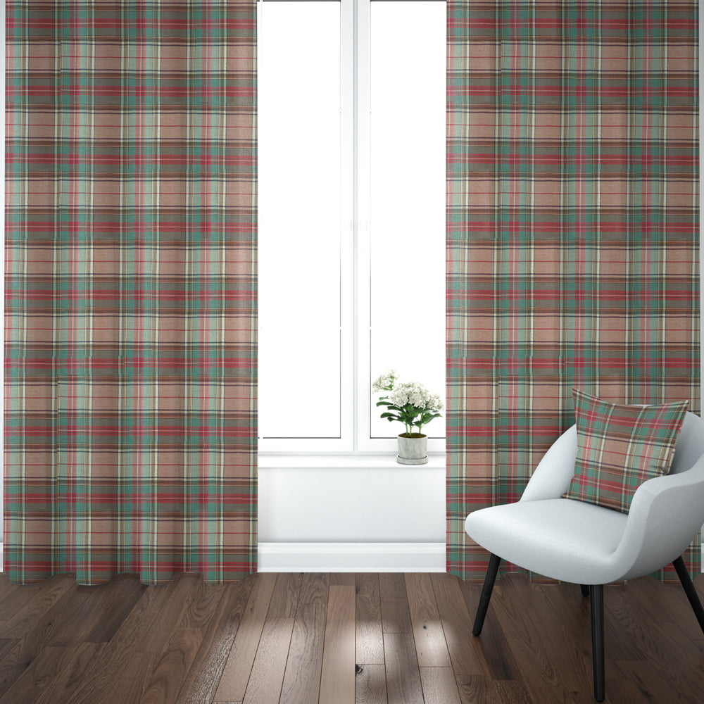 pinch pleated curtain panels pair in ancient campbell ivy league tartan plaid
