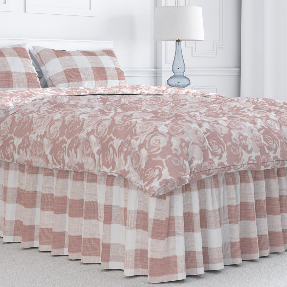 gathered bedskirt in anderson blush buffalo check plaid