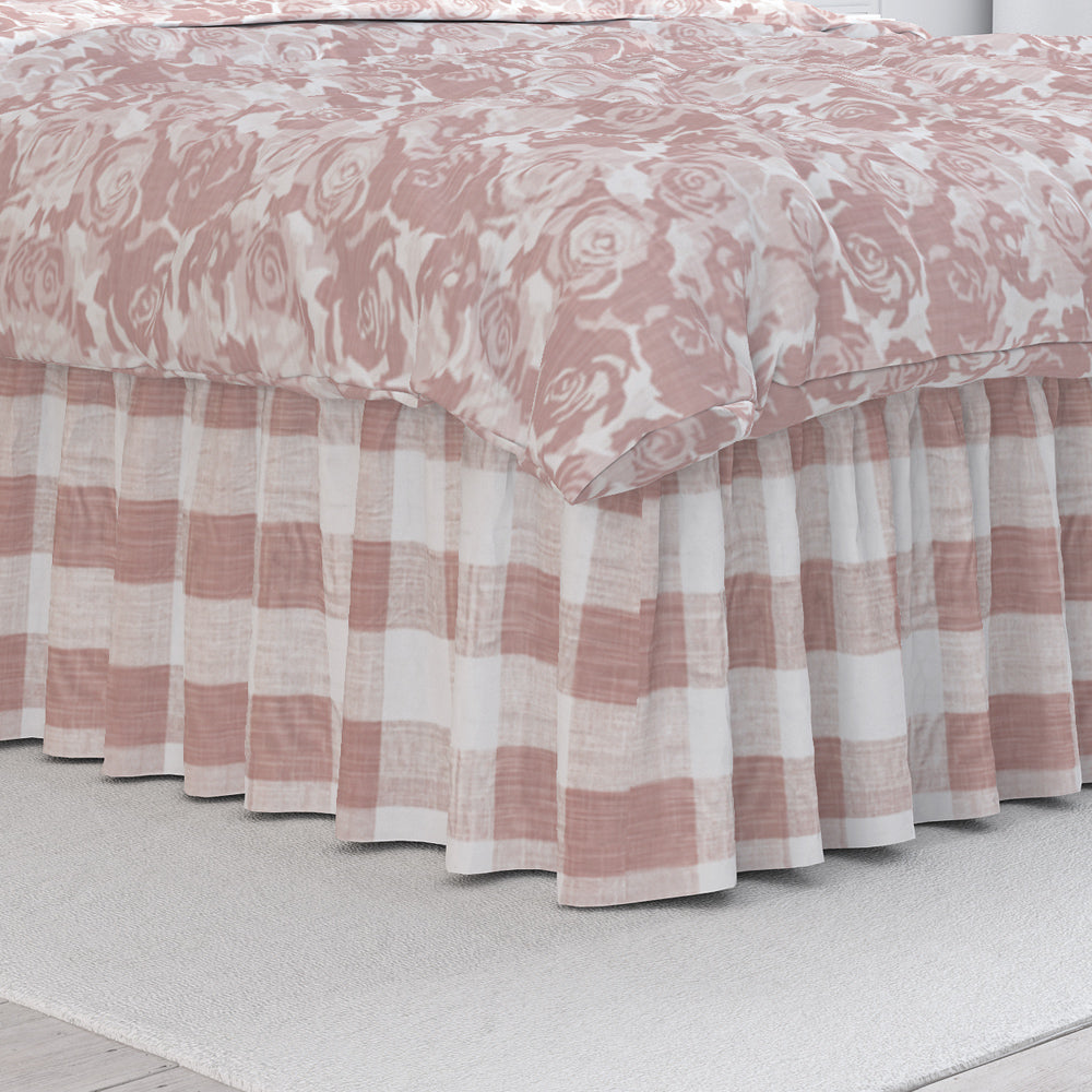 gathered bedskirt in anderson blush buffalo check plaid