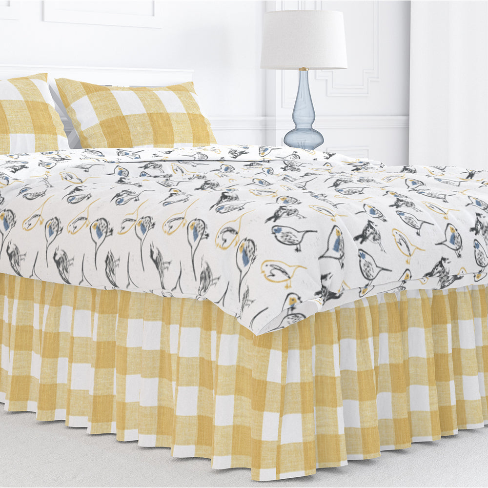 gathered bedskirt in anderson brazilian yellow buffalo check plaid