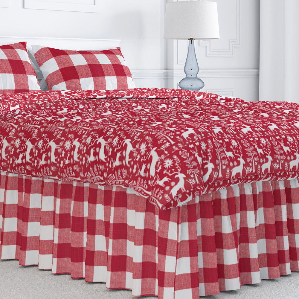 gathered bedskirt in anderson lipstick red buffalo check plaid