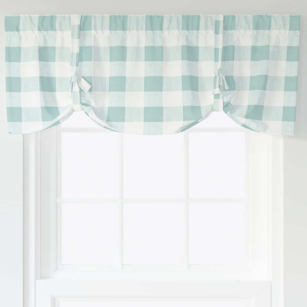 tie-up valance in anderson snowy pale blue-green buffalo check plaid