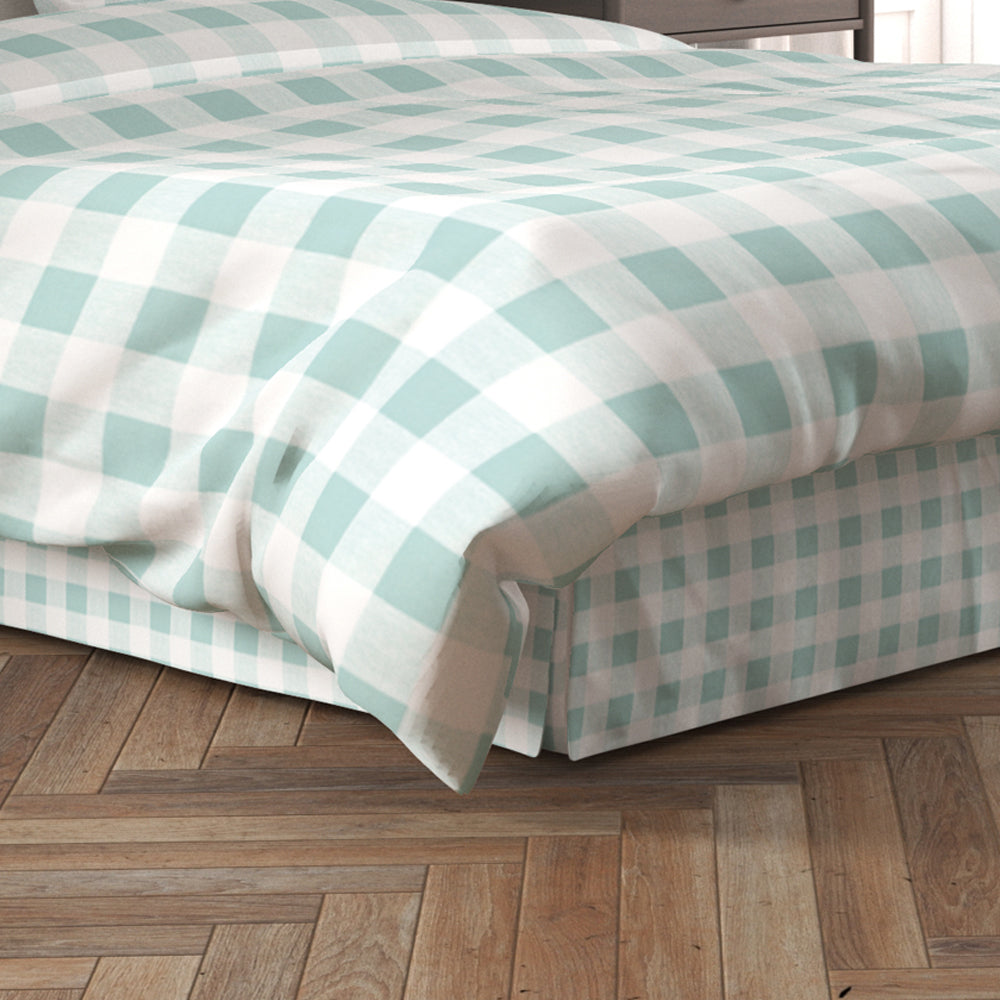 tailored bedskirt in anderson snowy pale blue-green buffalo check plaid