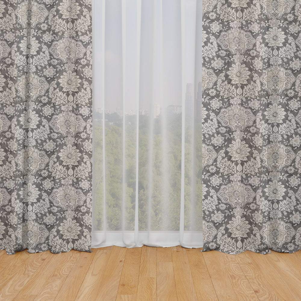 rod pocket curtains in belmont metal gray floral damask