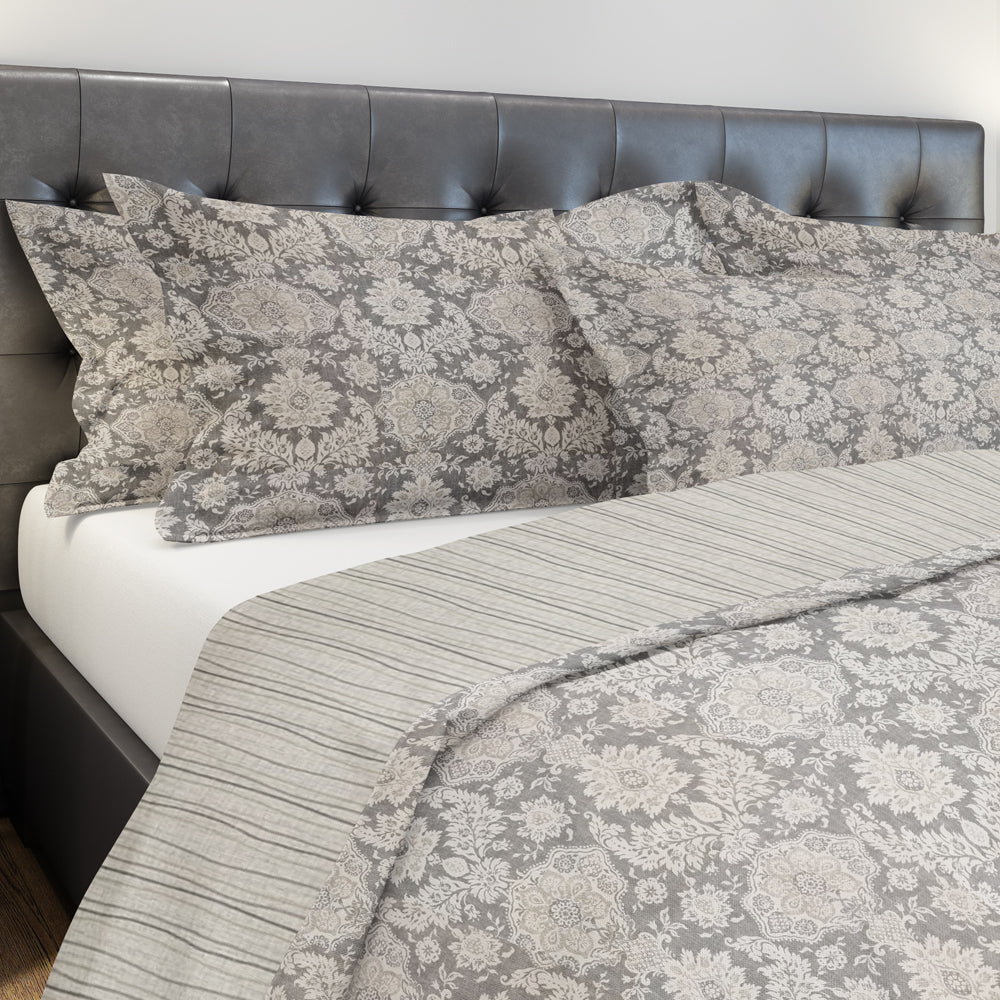 pillow sham in belmont metal gray floral damask