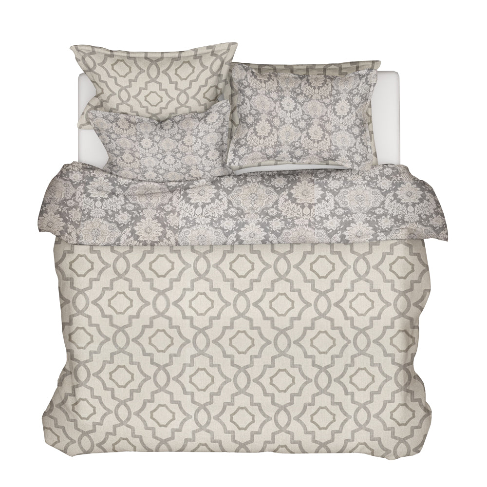 duvet cover in talbot metal gray lattice medallion