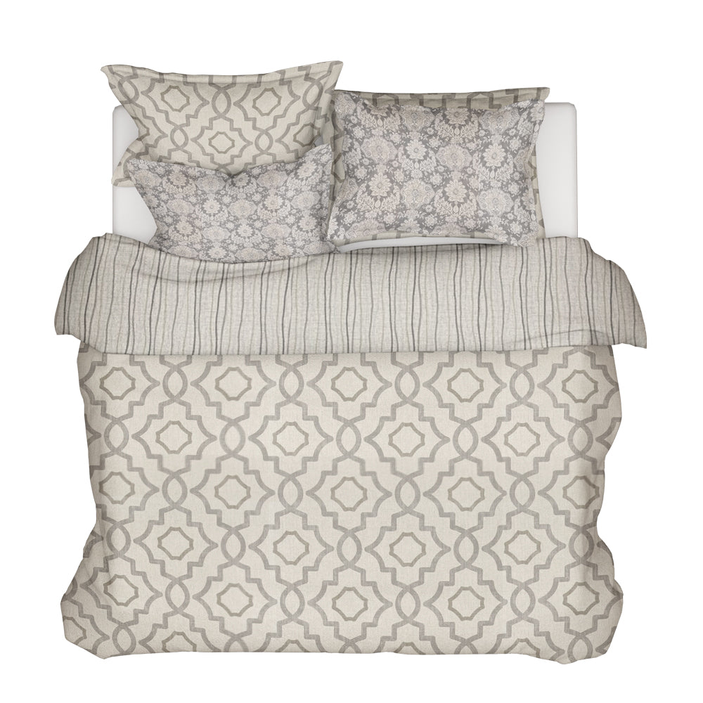 duvet cover in talbot metal gray lattice medallion
