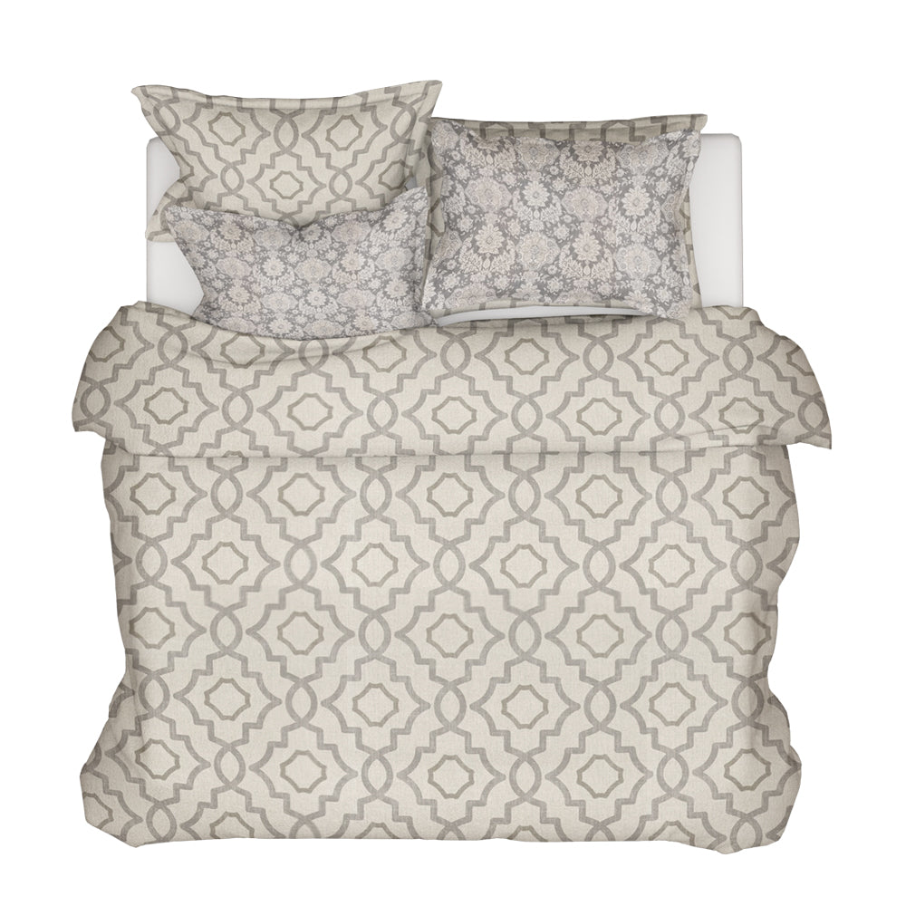 duvet cover in talbot metal gray lattice medallion