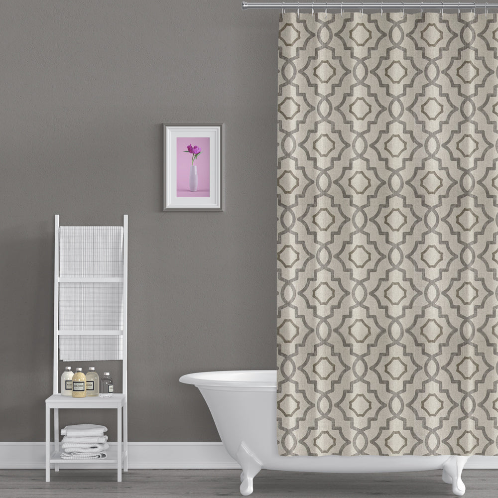 shower curtain in talbot metal gray lattice medallion