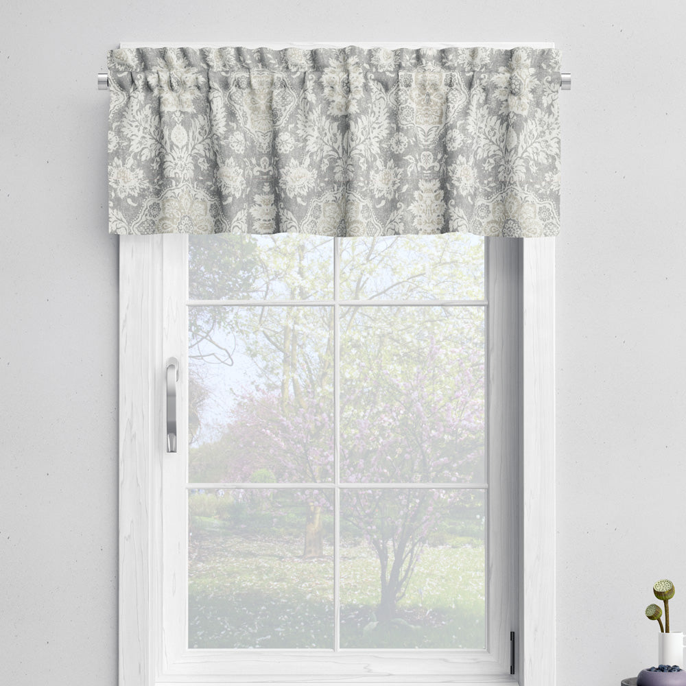 tailored valance in belmont mist pale gray floral damask