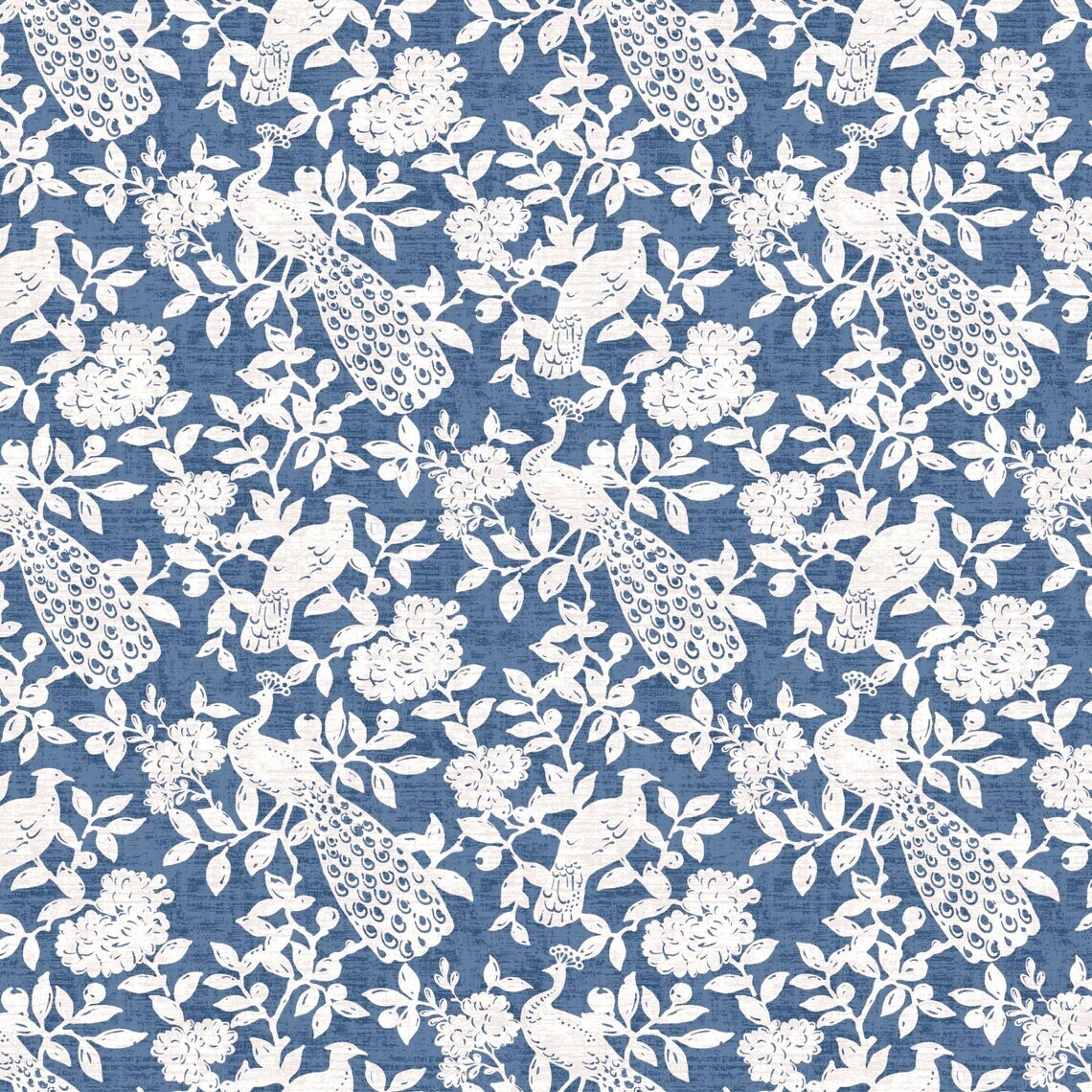 Bed Scarf in Birdsong Navy Blue Bird Toile, Large Scale
