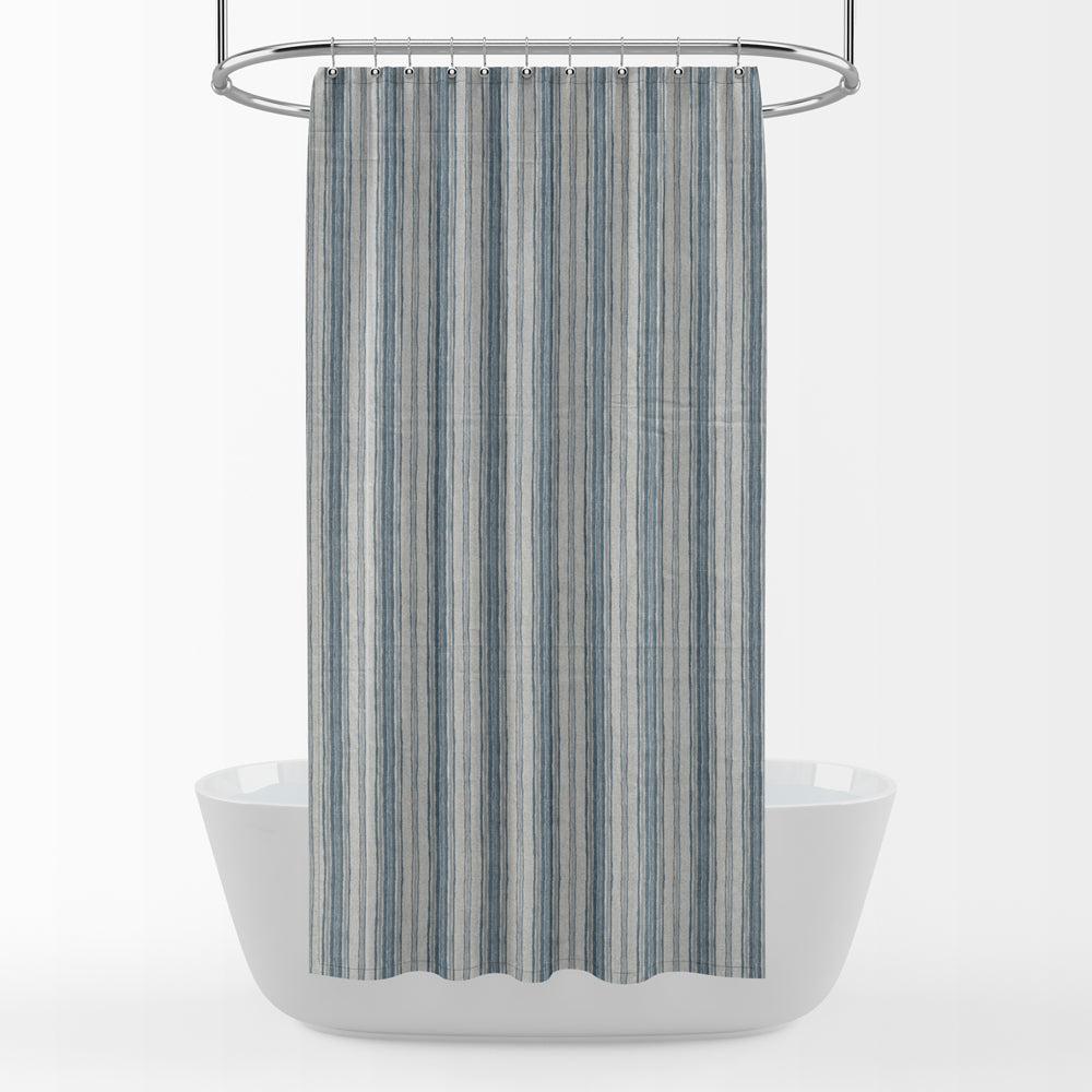 shower curtain in brunswick denim blue stripe