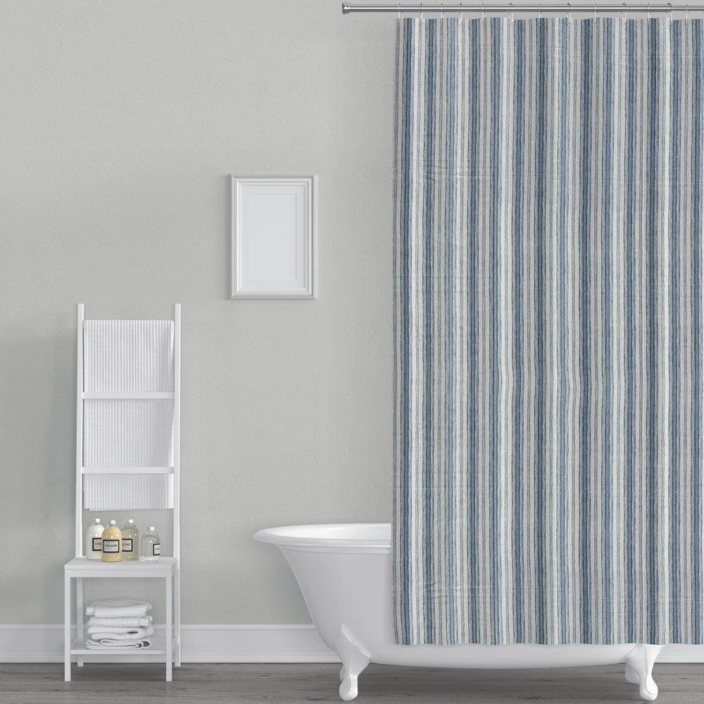 shower curtain in brunswick denim blue stripe