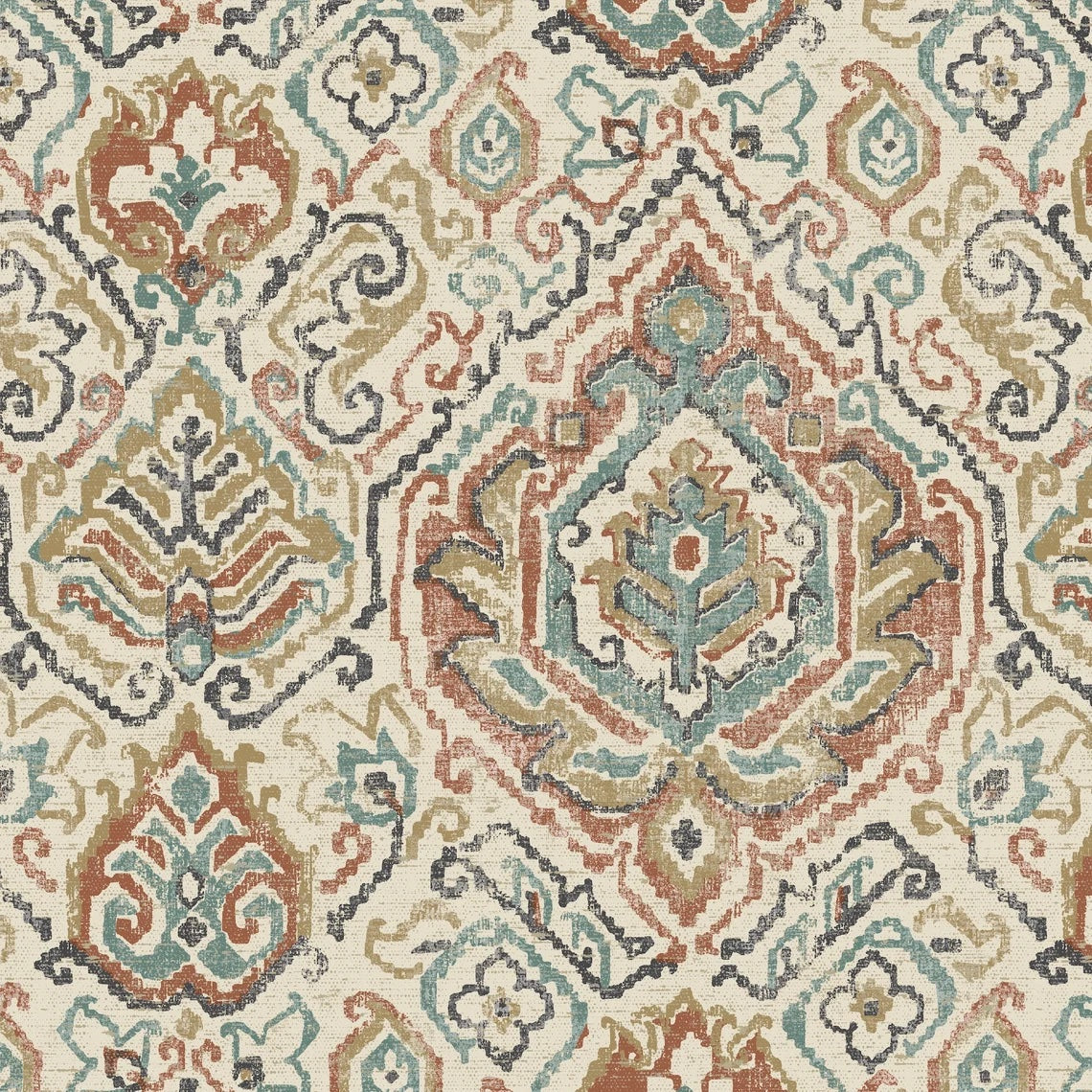 Gathered Crib Skirt in Cathell Clay Medallion Weathered Persian Rug Design- Large Scale