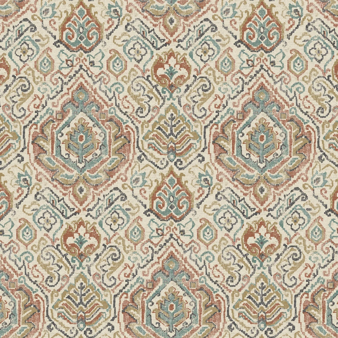 Pinch Pleated Curtain Panels Pair in Cathell Clay Medallion Weathered Persian Rug Design- Large Scale