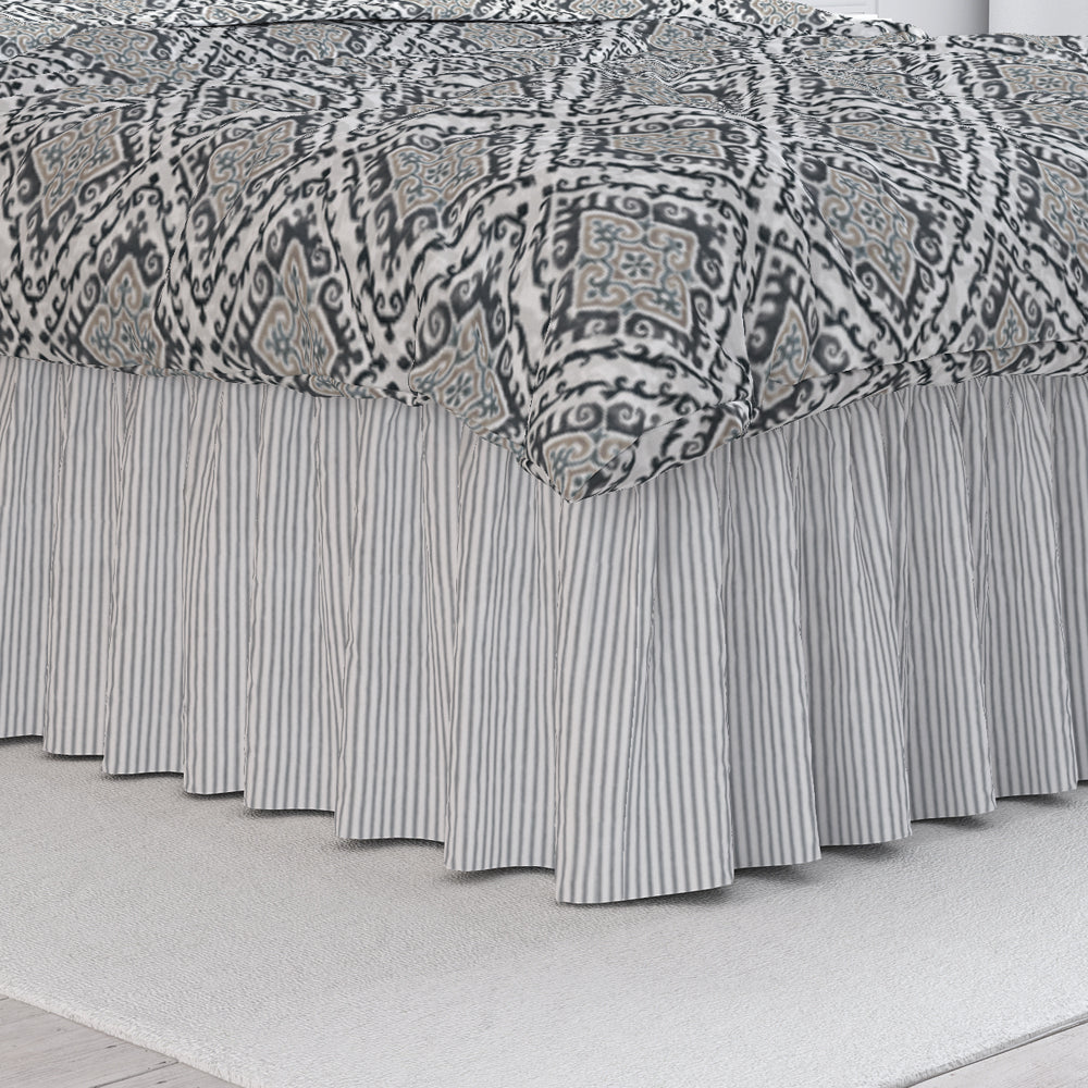 gathered bedskirt in classic black ticking stripe on white