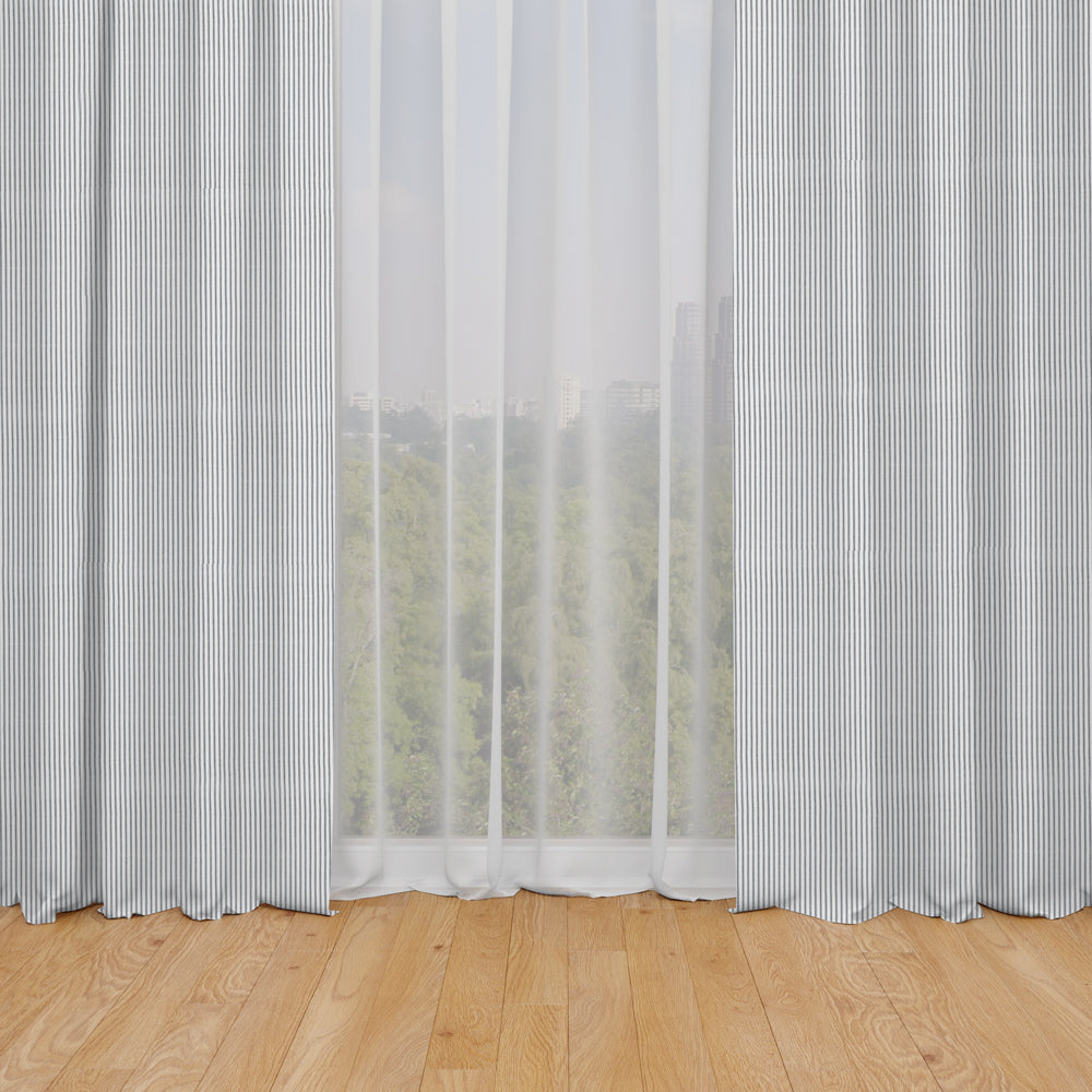 rod pocket curtain panels pair in classic black ticking stripe on white