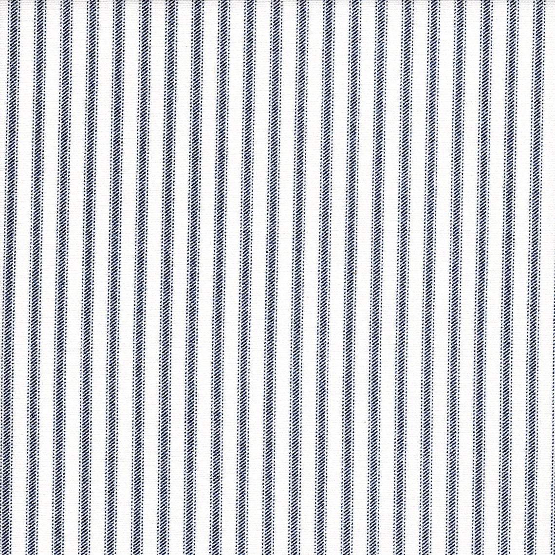 tailored crib skirt in classic navy blue ticking stripe on white