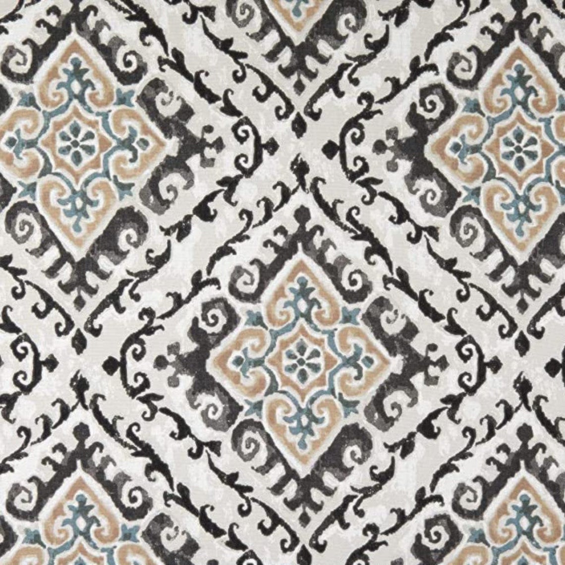 tailored bedskirt in feabhra slate gray diamond medallion- blue, tan, large scale