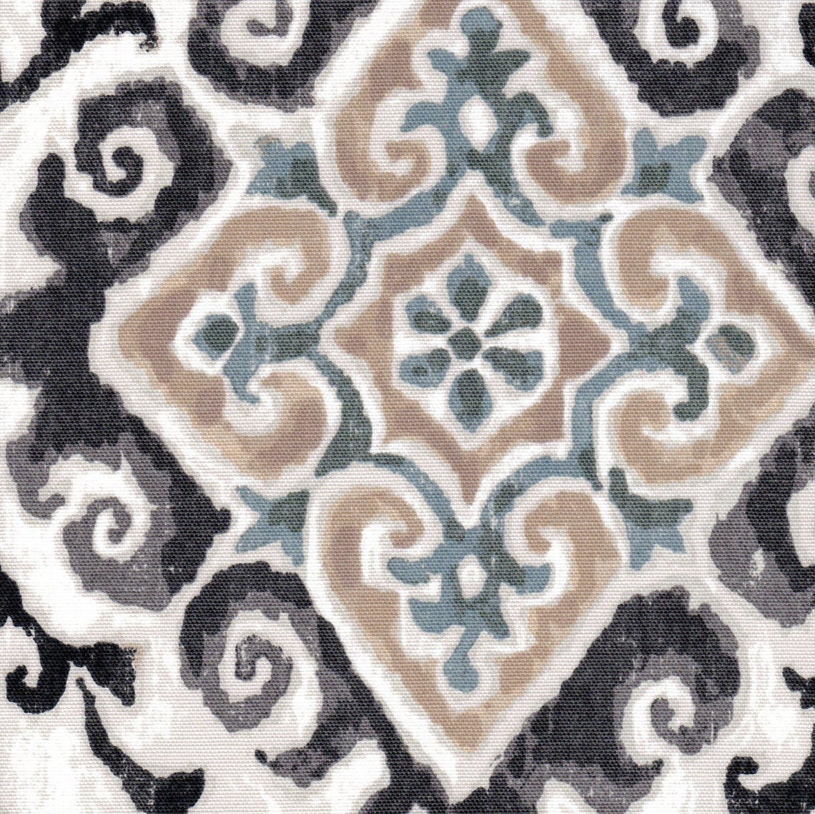 tailored bedskirt in feabhra slate gray diamond medallion- blue, tan, large scale