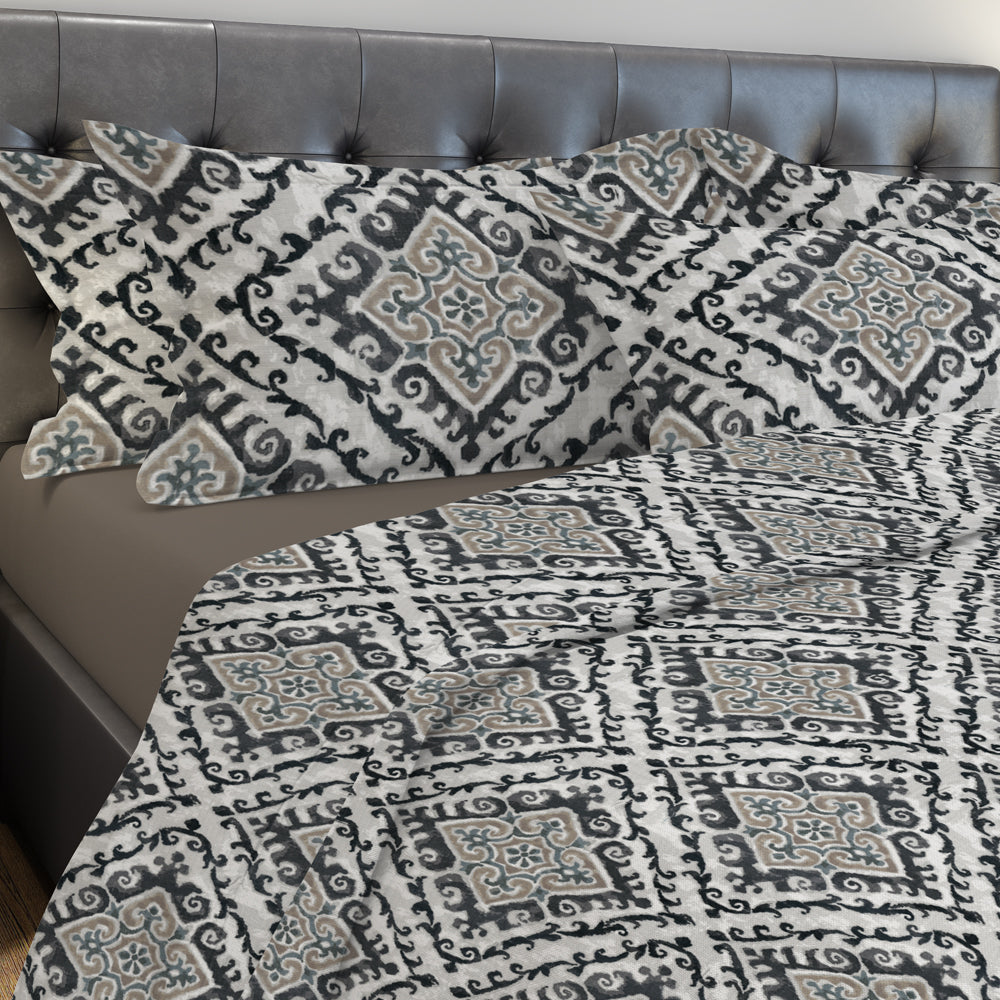 pillow sham in feabhra slate gray diamond medallion - blue, tan, large scale