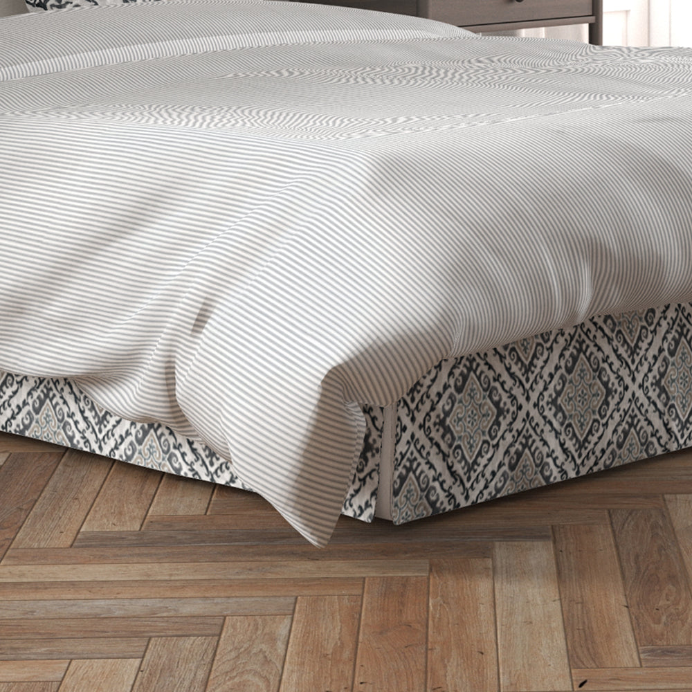 tailored bedskirt in feabhra slate gray diamond medallion- blue, tan, large scale