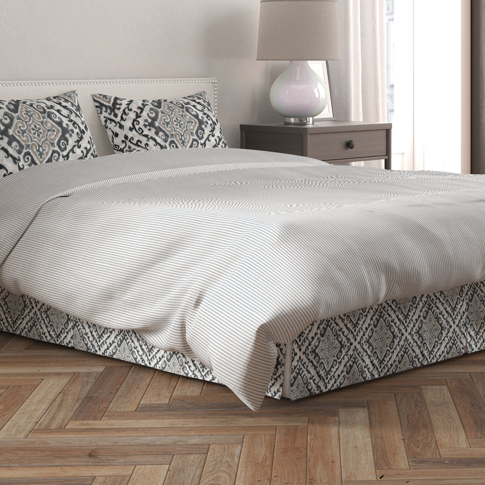 tailored bedskirt in feabhra slate gray diamond medallion- blue, tan, large scale